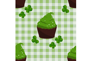 Green cupcakes and clover leaves on, an Illustration by Toltemara