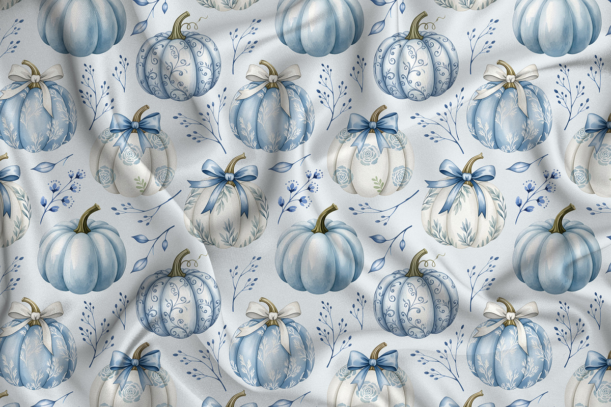 Blue White Pumpkins Seamless Pattern, a Pattern Graphic by Kreeya Art Shop (Photo 5 of 9)
