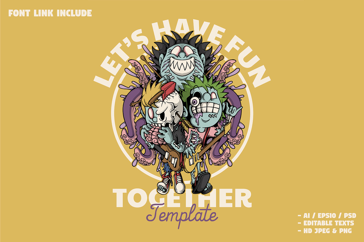Groovy Zombie Punk Band Mascot, a Branding & Logo Template by Judsart (Photo 1 of 3)