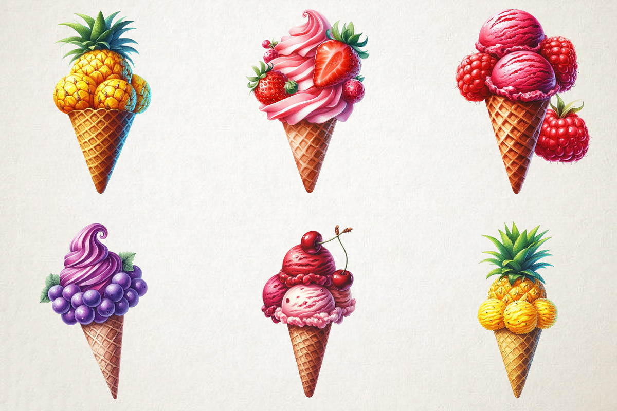 Watercolor Fruit Ice Cream Clipart, a Food Illustration by RobertsArt (Photo 2 of 5)