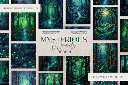 Mysterious Woods Posters and Pattern, a Background Graphic by Curve Design