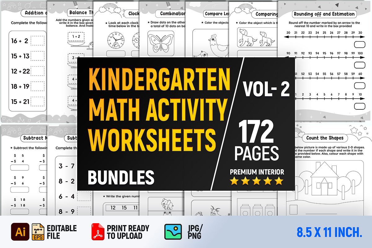 Kindergarten Math Activity Worksheet, a Print Template by Book2bees (Photo 1 of 7)
