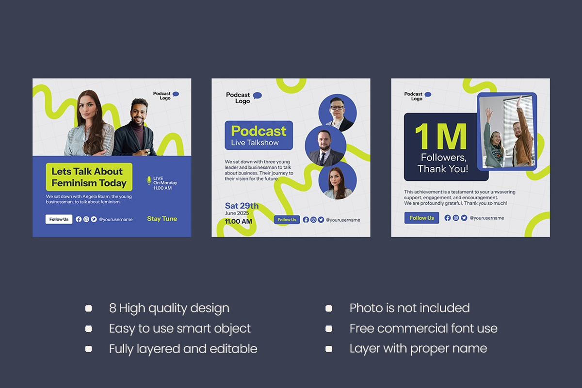 Podcast Instagram Post Template, a Social Media Template by FDR Studio (Photo 2 of 4)