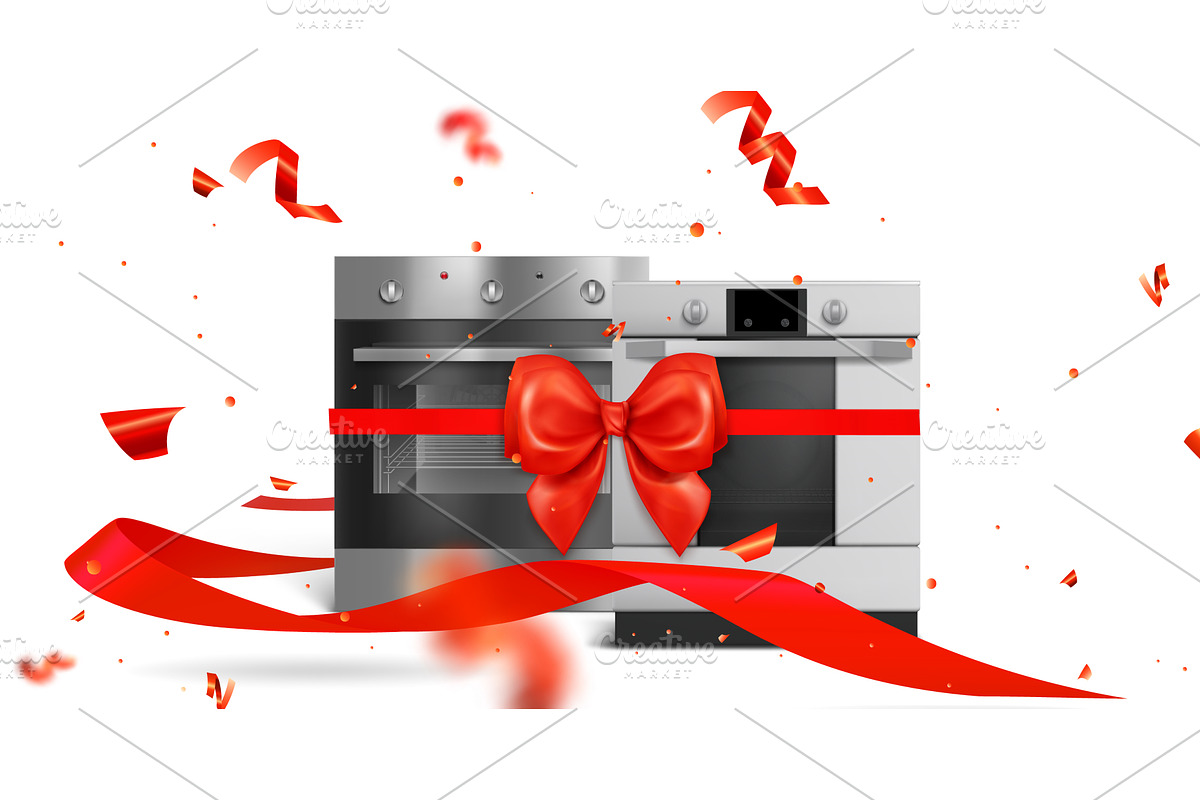 Oven tied with red ribbon bow, a Technology Illustration by art PVP - market