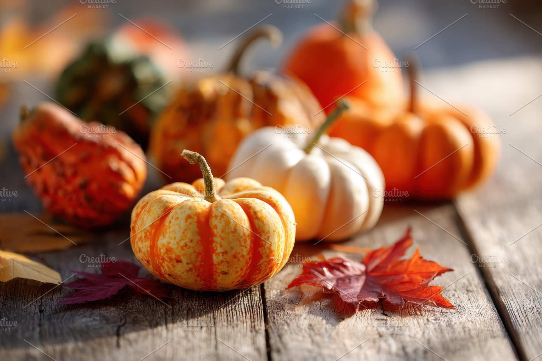 Variety of colorful pumpkins in autumn setting, a Nature Photo by AlyaAnd