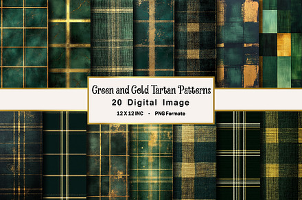Green and Gold Tartan Patterns, an Illustration by OK Design