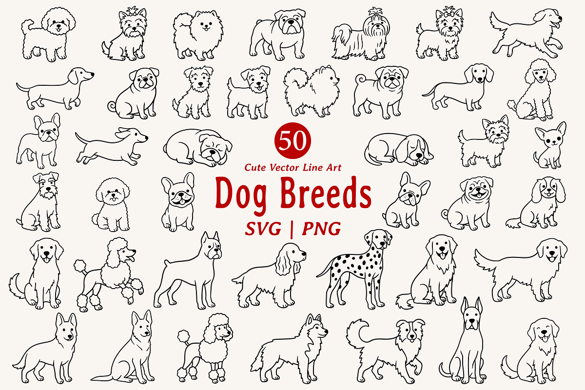 Cute Dog Breed Line Art illustration, an Animal Illustration by Kusumaillustration (Photo 1 of 7)