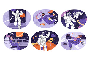 Astronauts in cosmos. Man in, an Illustration by YummyBuum