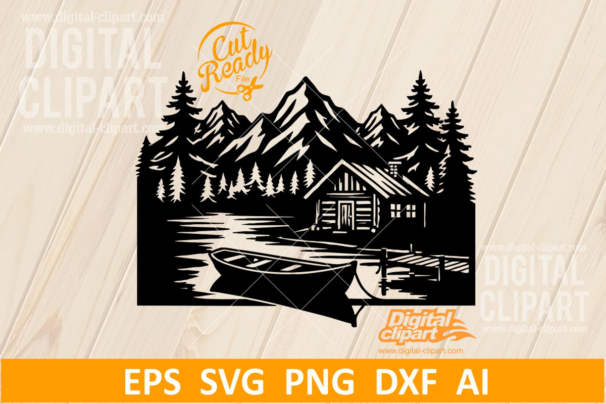 Serene Mountain Cabin SVG, an Animal Illustration by Digital-Clipart
