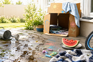 Summer childhood fun with chalk art, a Photo by Dvoevnore photos