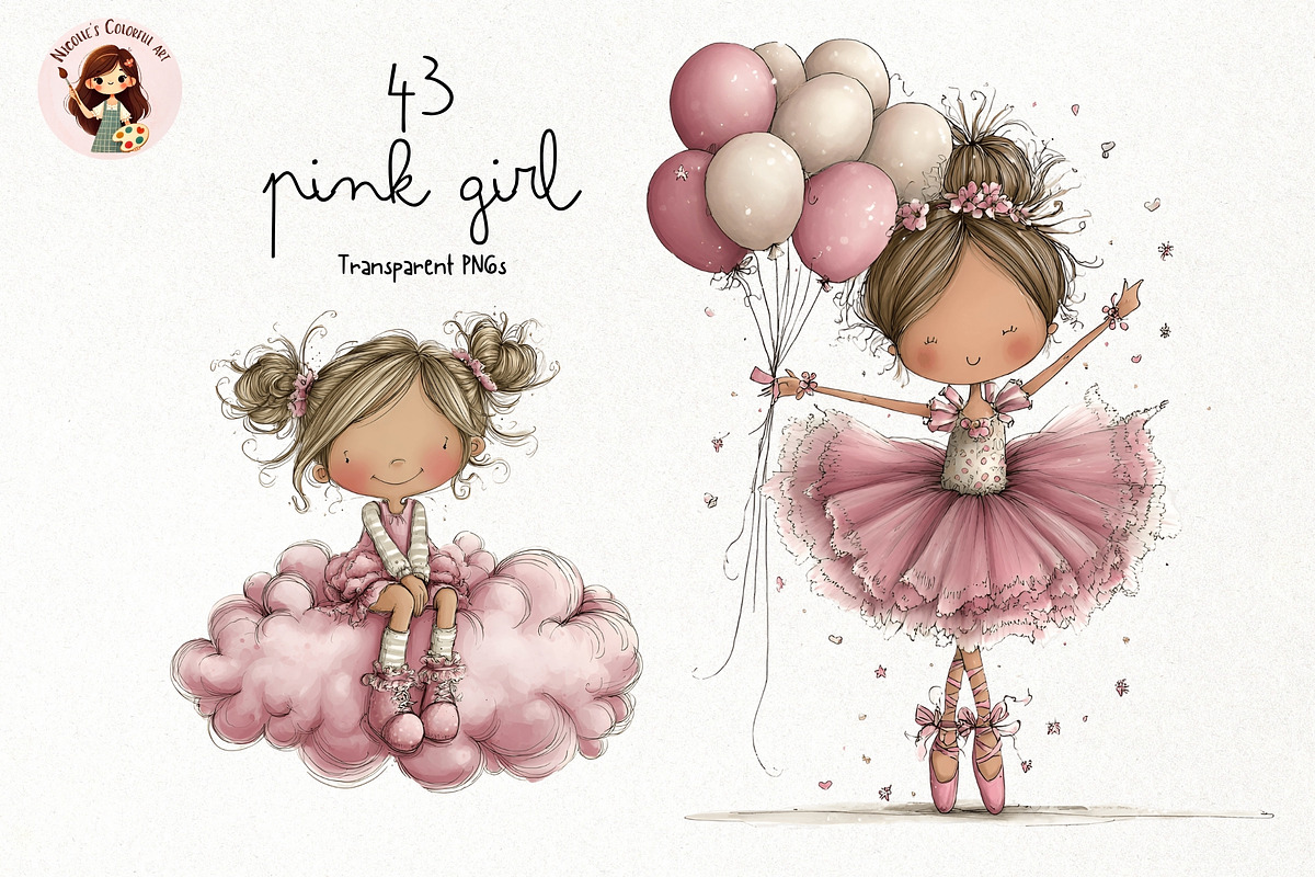 Pink Girl Watercolor Clipart PNG, a Person Illustration by Nicolle's Colorful Art (Photo 1 of 4)