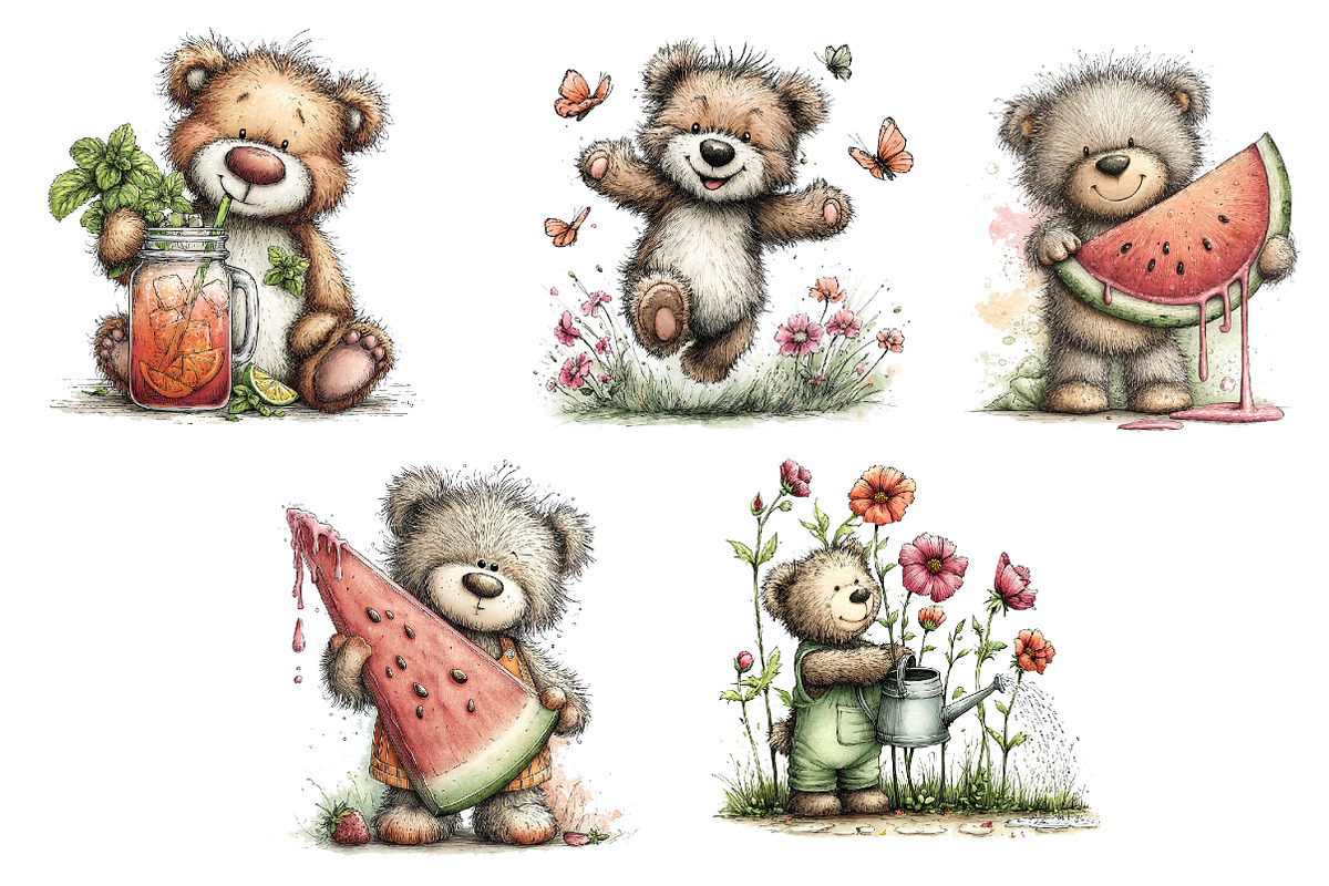 Whimsical Summer Teddy Bear Clipart, an Illustration by Dream Creation (Photo 6 of 6)