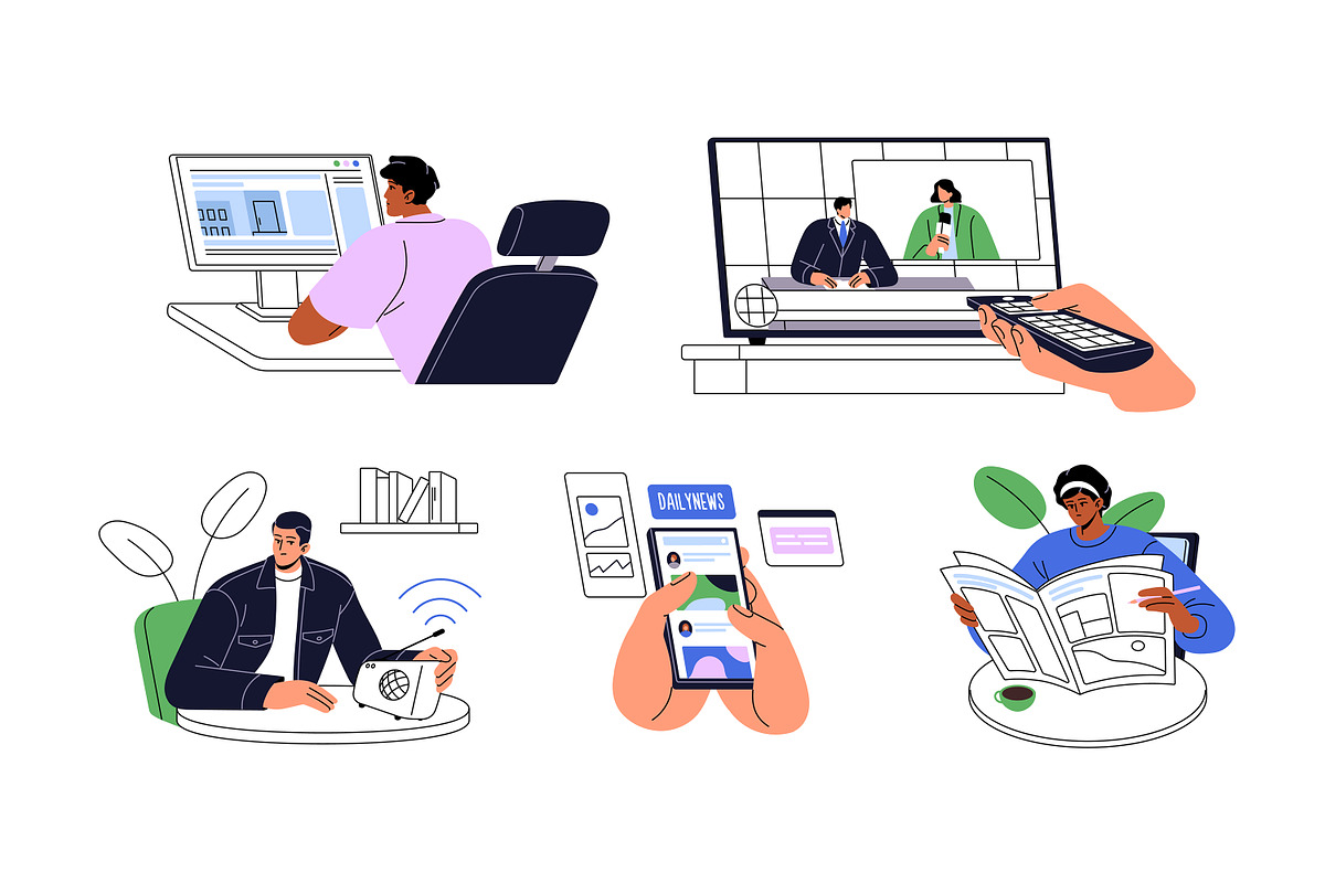 People reading breaking news set, a Person Illustration by PaperTrident (Photo 1 of 6)