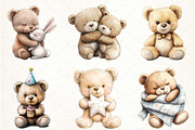Teddy Bear Watercolor Clipart, an Illustration by Watercolor design (Thumbnail 2 of 4)