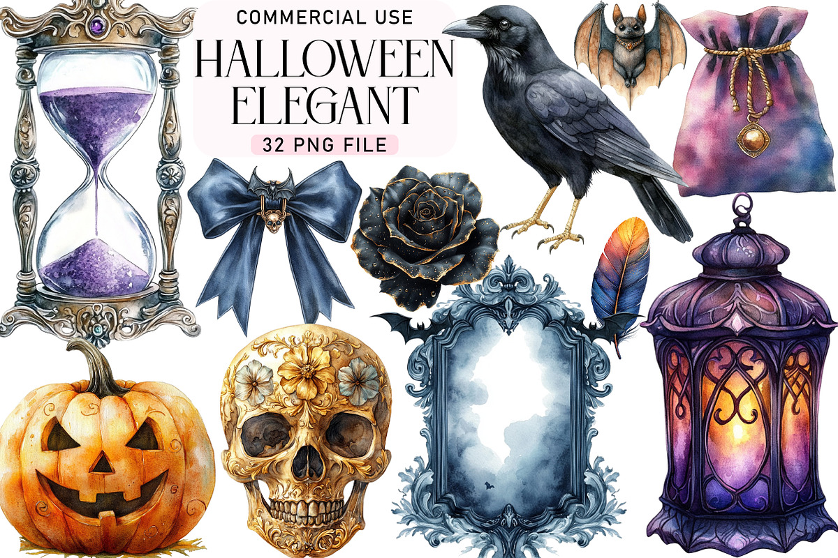 Watercolor Elegant Halloween Clipart, an Illustration by Daily.Designs (Photo 1 of 5)