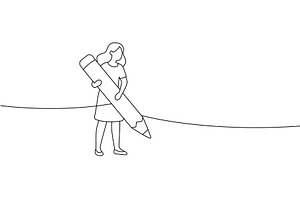 Woman holding large pencil, a Person Illustration by GraphiShop