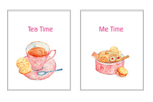 Watercolor Biscuits And Tea Pot Set