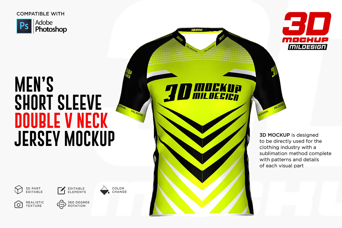 3D Double V-Neck Raglan Jersey SS, a Shirt Mockup by Mildstudio (Photo 2 of 10)
