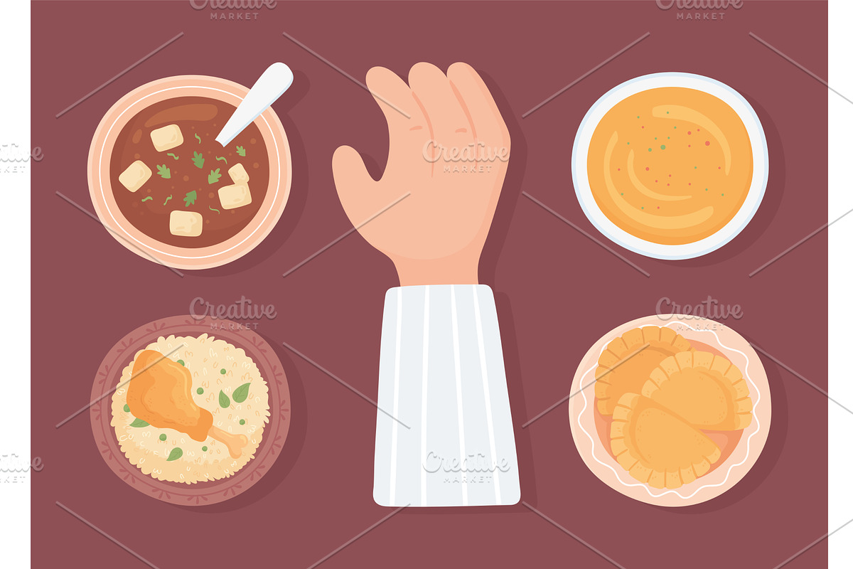 hand with food, a Food Illustration by studiogstock