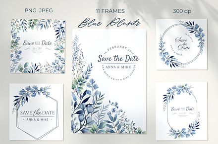 Watercolor botanical frames set