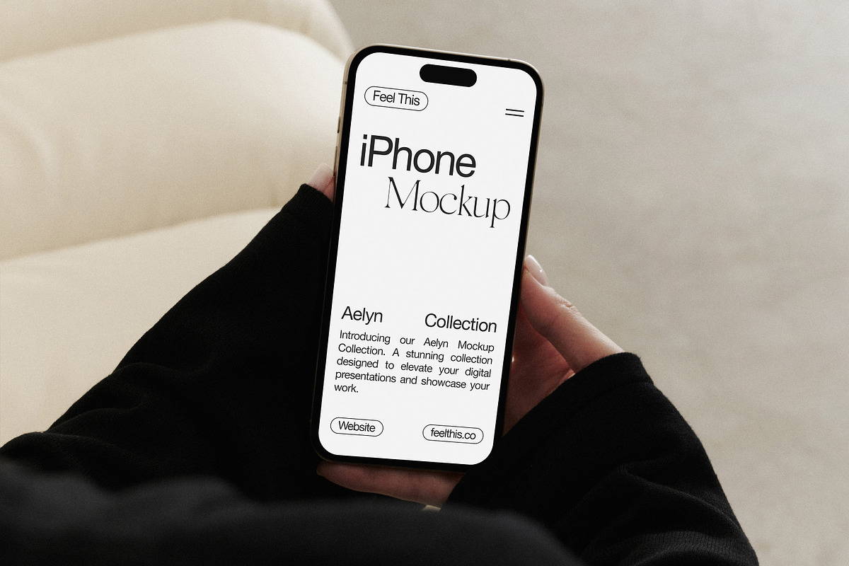 iPhone 15 Pro in Hands Mockup, an iPhone Mockup by Feel This (Photo 1 of 3)