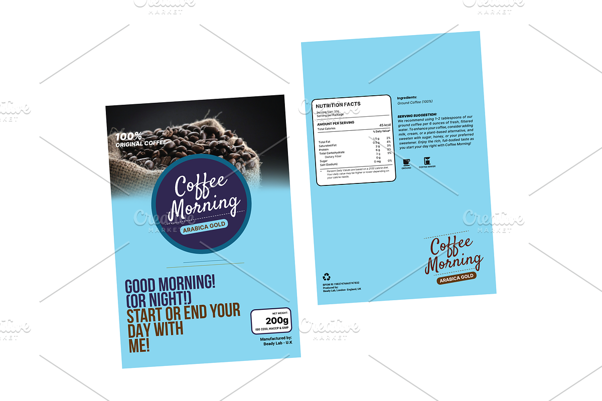 Coffee Pouch Packaging Design, a Print Template by BeadyLab (Photo 3 of 3)