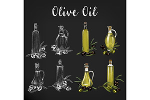 Sketches Of Glassware Olive Oil Bottles