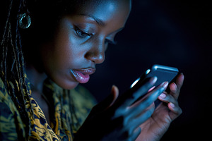 Woman texting on smartphone during e, a Photo by Iftikhar Alam