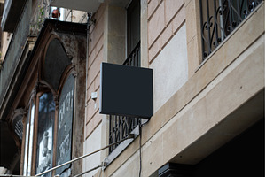 Blank dark mockup sign projecting, an Architecture Photo by volodymyrshtun13795