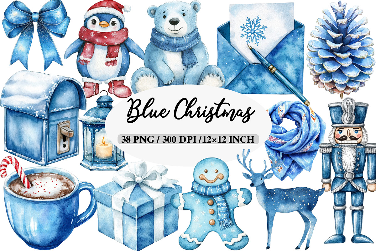 Blue Christmas Clipart Sublimation, an Illustration by Daily.Designs (Photo 1 of 5)