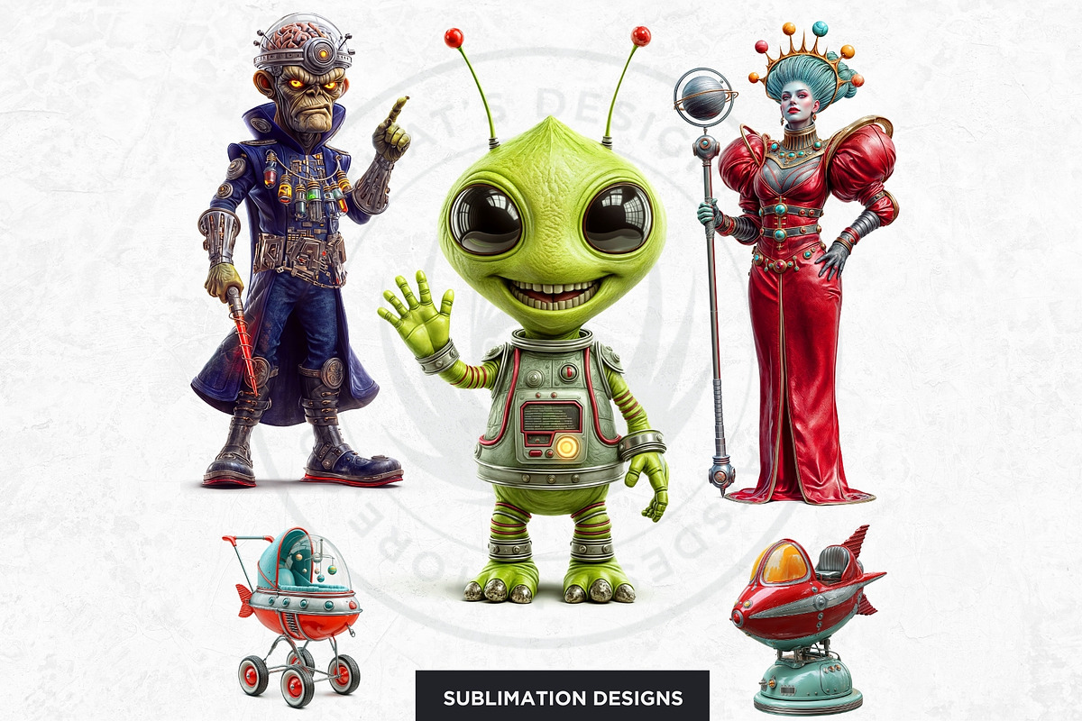 Retro Space Adventure PNG cliparts, a Decorative Illustration by ThatsDesignArt (Photo 8 of 10)