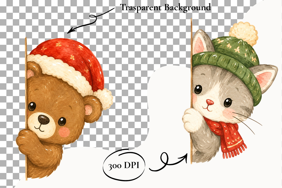 Christmas Peeking Animal Clipart PNG, an Animal Illustration by SugarCloudStudioArt (Photo 2 of 5)