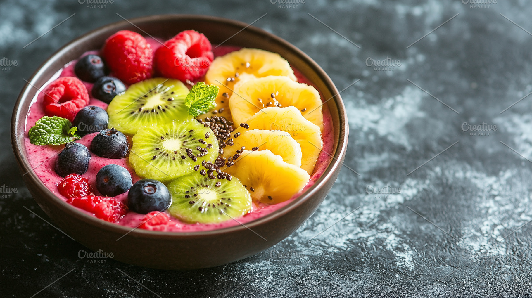 Colorful smoothie bowl decorated, a Food & Drink Photo by MistyDay