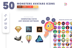 50 Monsters Avatars Icons