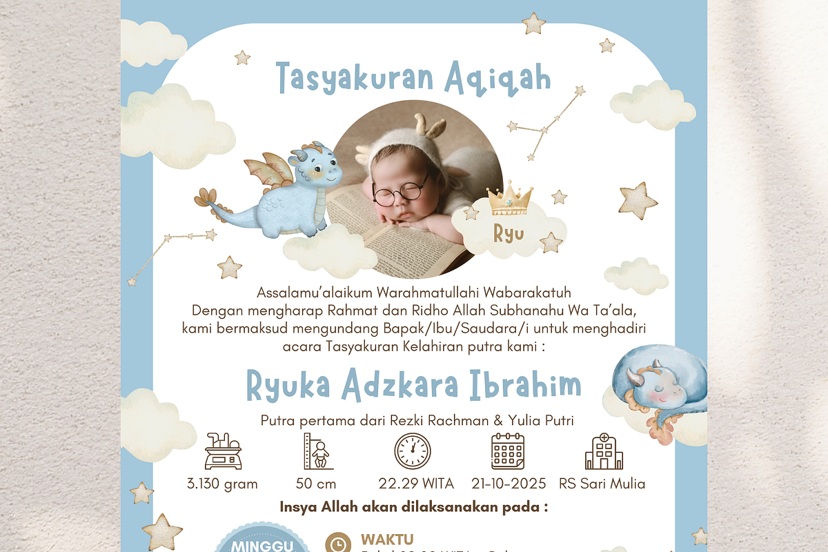Blue Dragon Aqiqah Invitation Canva, an Invitation Template by Blooming Daisy (Photo 4 of 4)