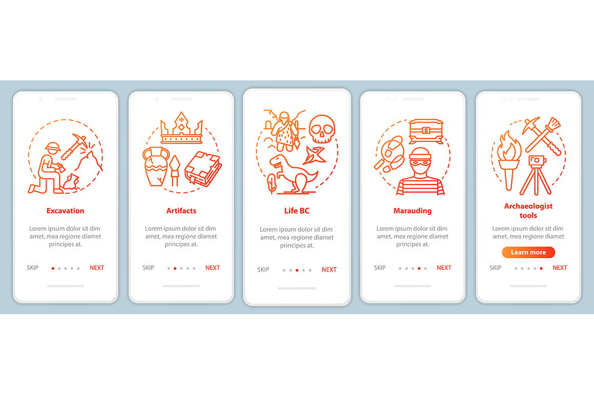 Archeology mobile app pages, a Templates & Theme by IMG Visuals