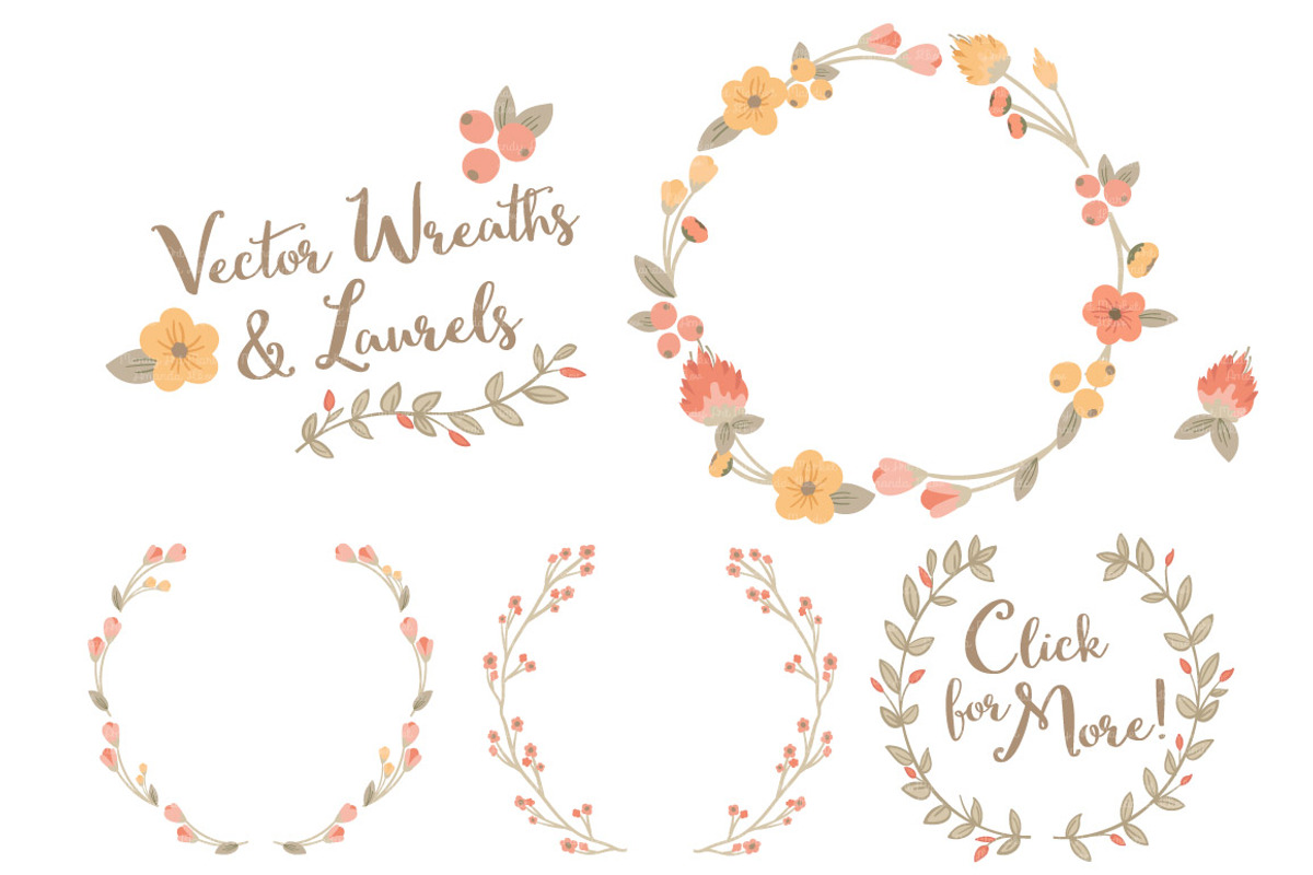 Antique Peach Vector Flower Wreaths, an Illustration by Amanda Ilkov (Photo 3 of 3)