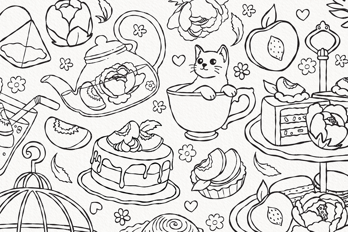 Peach Fruit Tea Clipart Line Art, a Food Illustration by TitaLivingArt (Photo 2 of 9)