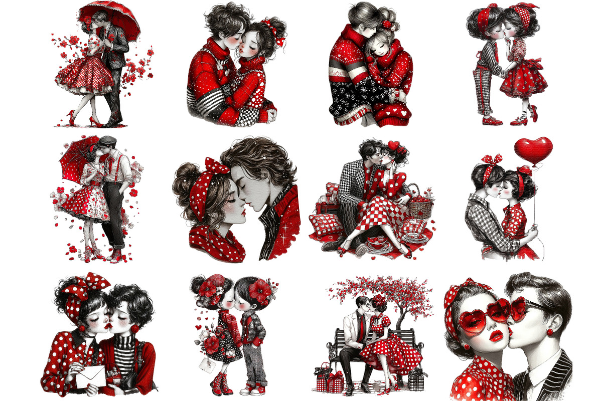 Valentine Kissing Couple Clipart, an Illustration by DreamArtGraphic (Photo 2 of 4)