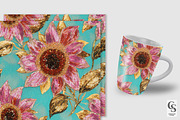 Pink Gold Glitter Sunflowers Pattern, a Pattern Graphic by Creative Store (Thumbnail 2 of 5)