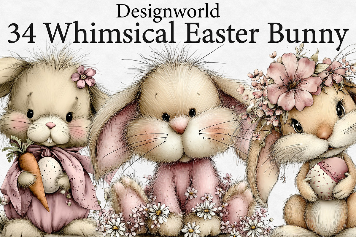 Whimsical Easter Bunny Clipart, an Illustration by Designworld (Photo 1 of 6)