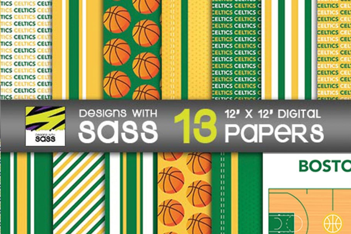 Boston Basketball Pattern, a Pattern Graphic by Designs With Sass