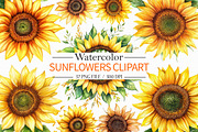 Watercolor Sunflowers Clipart, an Illustration by Libby Wishes (Thumbnail 1 of 7)