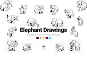 Elephant Drawing Icons, an Outline Icon by Prosymbols (Thumbnail 1 of 5)