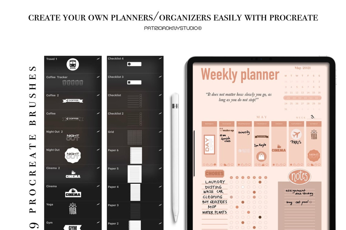 Procreate brushes - Digital planner, a Brush Add-On by PDknyStudio