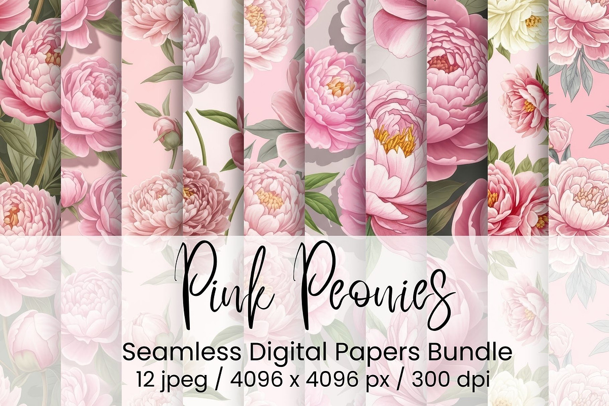 Pink Peonies Seamless, an Illustration by Mashimara (Photo 1 of 4)