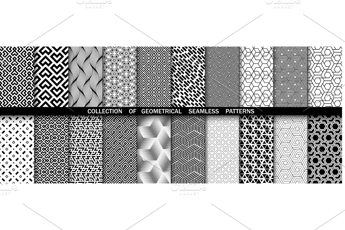 Geometric set of seamless black and, a Pattern Graphic by RODINA (Photo 1 of 3)