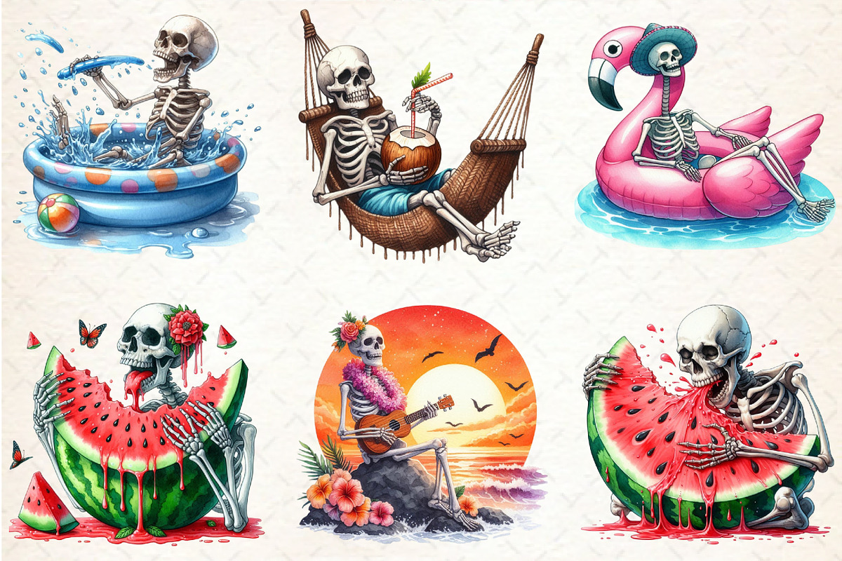 Funny Summer Skeleton Clipart, a Seasonal Illustration by Rose Art (Photo 3 of 4)