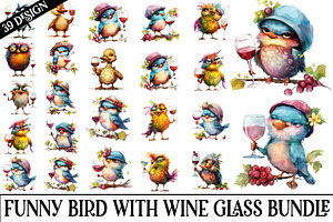 Funny Bird With Wine Glass Clipart, a Graphic by crative8112