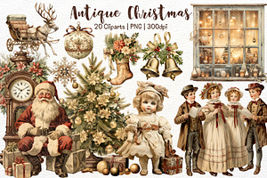 Antique Christmas Watercolor Clipart